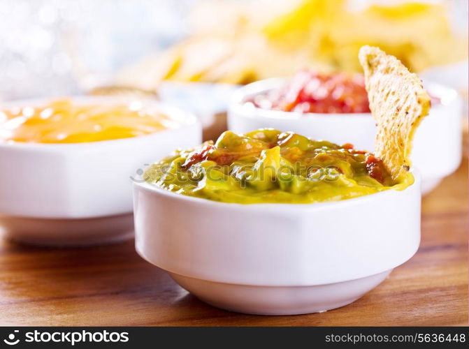 fresh guacamole dip with chips