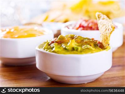 fresh guacamole dip with chips