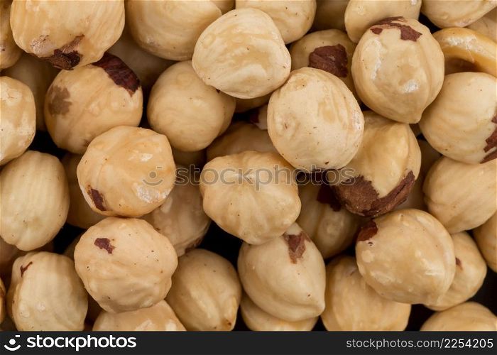 Fresh Hazelnuts top view close up for background