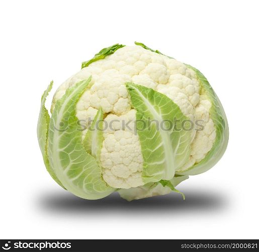 Fresh head of cauliflower on white background, ingredient for salad and dishes