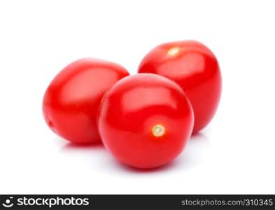 Fresh healthy cherry tomatoes macro on white background