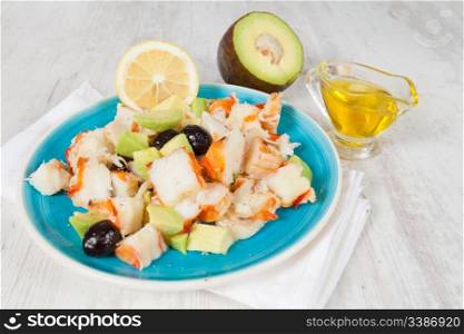 Fresh healthy prawn salad with avocado fruit