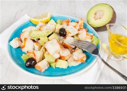 Fresh healthy prawn salad with avocado fruit