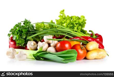 Fresh healthy raw vegetables isolated on a white background. Fresh healthy raw vegetables
