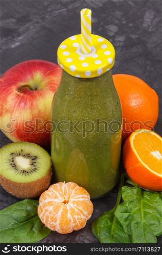 Fresh healthy smoothie from fruits and vegetables as source natural vitamins and minerals. Healthy smoothie from fruits and vegetables as source vitamins and minerals