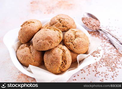 fresh homemade bread with flax seed on a table