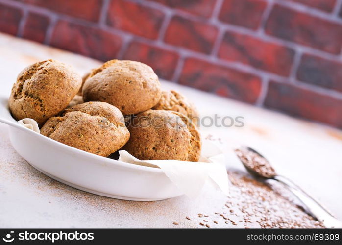 fresh homemade bread with flax seed on a table