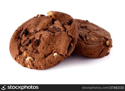 Fresh homemade chocolate cookies. Food: fresh homemade chocolate cookies on white background