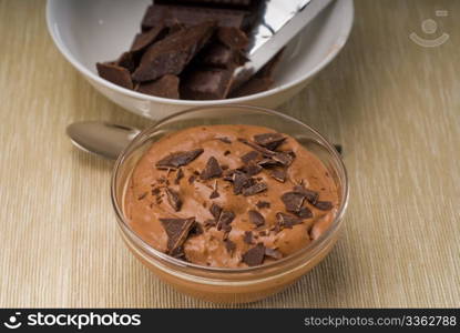 fresh homemade chocolate mousse made with bitter chocolate ,closeup