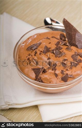 fresh homemade chocolate mousse made with bitter chocolate ,closeup