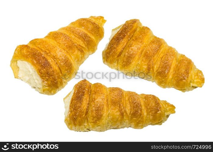 Fresh homemade cream horn isolated on white with clipping path