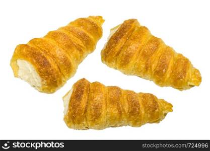 Fresh homemade cream horn isolated on white with clipping path