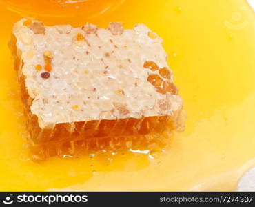 fresh Honeycomb and honey around. close up