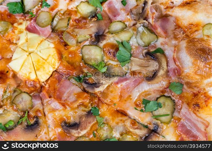 fresh hot fast food - slices of pizza closeup from top for background design