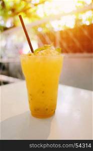 Fresh iced passion fruit juice drink for summertime