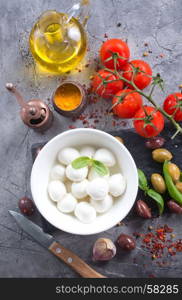 fresh ingredients for caprese salad on a table