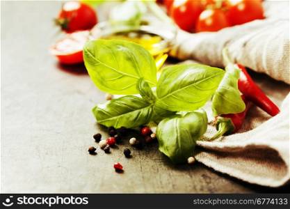 Fresh ingredients on old background. Vegetarian food, health or cooking concept.