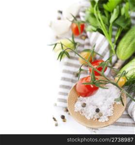 Fresh ingredients (tomatoe, garlic, pepper, cucumbers, dill, salt, parsley) With copuspace