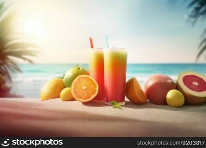 Fresh juice fruits. Water summer ocean. Generate Ai. Fresh juice fruits. Generate Ai