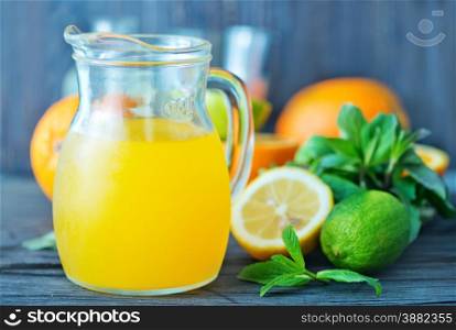 fresh juice in glass dishware and on a table