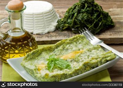 fresh lasagna with ricotta and spinach
