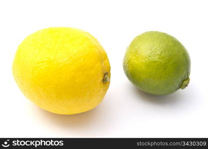 Fresh lemon and lime closeup on white background