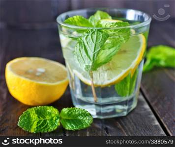 fresh lemon drink with sugar and mint