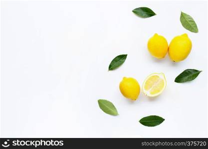 Fresh lemon on a white background. Copy space