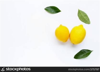 Fresh lemon on a white background. Copy space