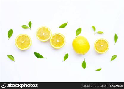Fresh lemon on white background.