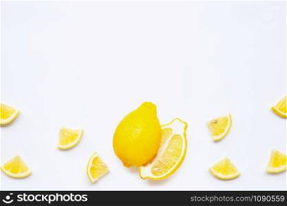 Fresh lemon on white background. Copy space