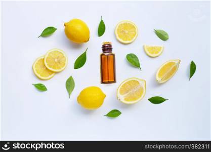 Fresh lemon with essential oil isolated on white background