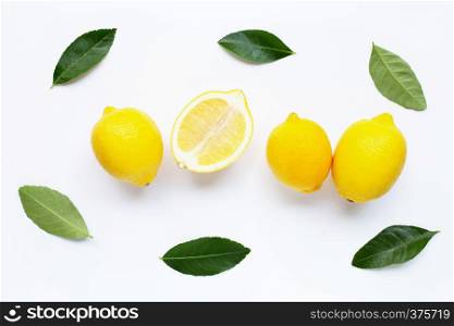 Fresh lemon with lemon on white background.