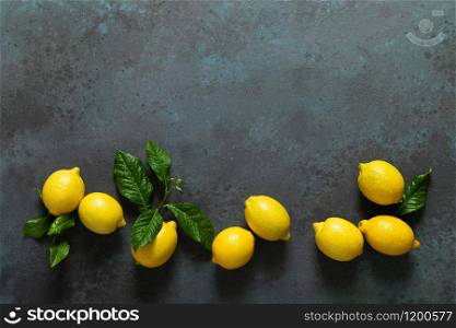 Fresh lemons with leaves, summer citrus lemonade ingredient