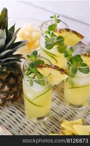 Fresh lime and mint combined with fresh pineapple juice and tequila. Pineapple cocktails always have a bright taste and aroma    