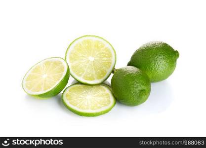 Fresh lime fruits isolated on white background. Citrus fruit
