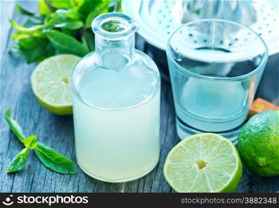 fresh lime juice in the glass bottle