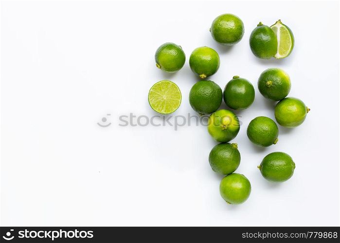 Fresh Limes isolated on white background. Copy space