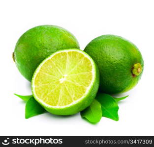 Fresh limes over white background