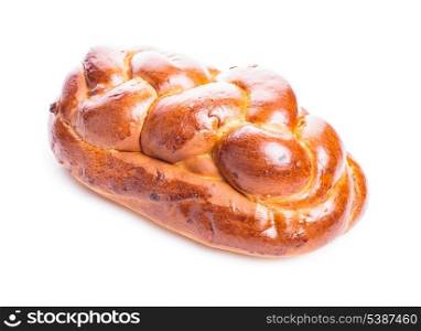 Fresh loaf of challah isolated on white background