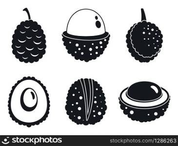 Fresh lychees icons set. Simple set of fresh lychees vector icons for web design on white background. Fresh lychees icons set, simple style