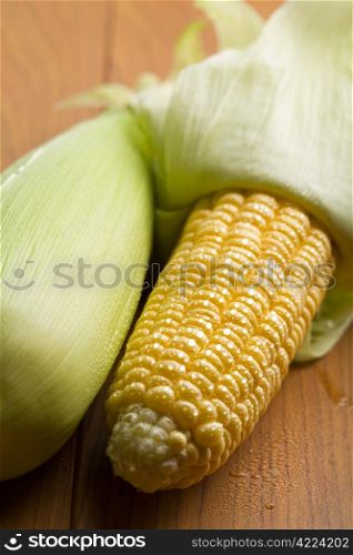 fresh maize with water droplets