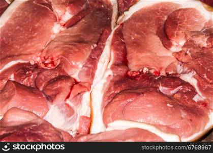 Fresh meat of pork sold at city market And on the bazaar