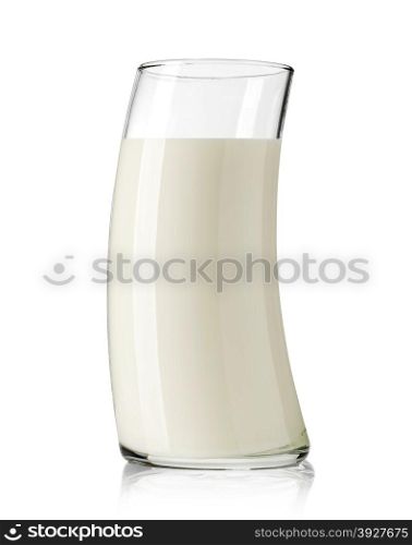 fresh milk in the glass curved on white background, isolated