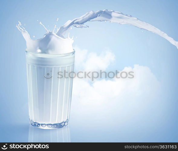 Fresh milk in the glass on colour background, illustration