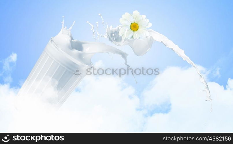 Fresh milk in the glass on colour background, illustration