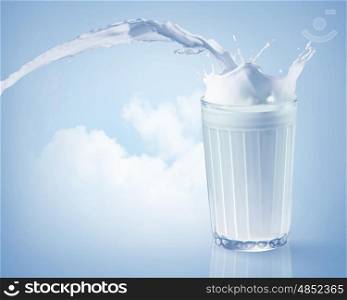 Fresh milk in the glass on colour background, illustration