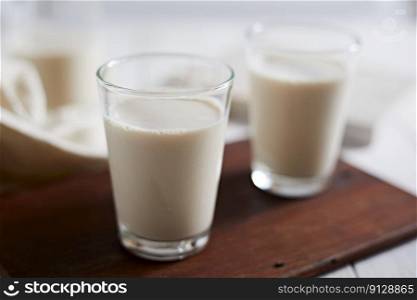 Fresh milk on white background, selective focus  . Fresh milk on white background