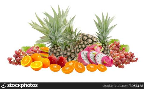 Fresh mix fruits on white background
