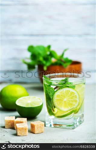 fresh mojito in glass and on a table